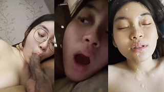 Mahasiswi Cantik Berkacamata Dihujani Sperma Di Wajah
