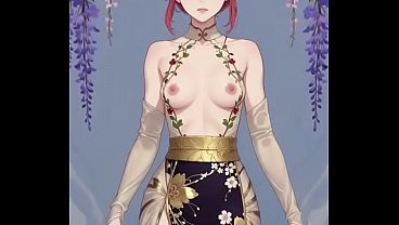Gadis Anime Berdada Montok Berbalut Kimono Sutra